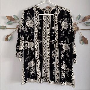 Soft Surroundings Womens Embroidered Kimono Boho Floral Open Front Size PS